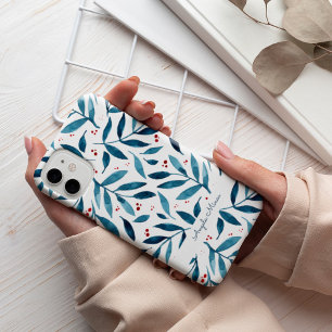 Funda Para iPhone 13 Ramas de acuarela de bonito - turquesa y roja