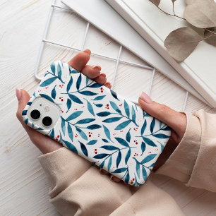 Funda Para iPhone 13 Ramas de acuarela de bonito - turquesa y roja