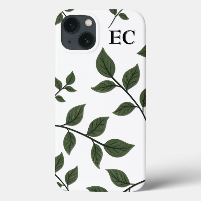 Funda De Case-Mate Para iPhone Ramas de follaje monogramo con hojas verdes (Reverso)