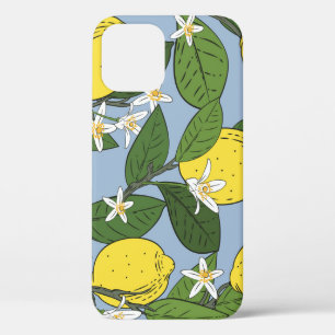 Funda Para iPhone 12 Ramas de limón: Ilustracion azul vintage