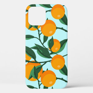 Funda Para iPhone 12 Ramas de naranjas, huella vintage de cítricos.