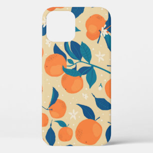 Funda Para iPhone 12 Ramas de naranjas: Patrón de fondo beige
