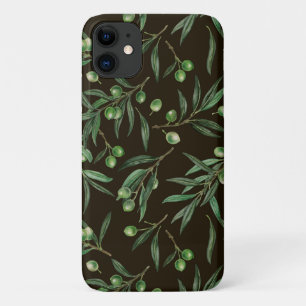 Funda Para iPhone 11 Ramas de oliva acuarela en negro