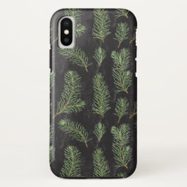 Funda Para iPhone X Ramas de pino acuarela sobre fondo negro.