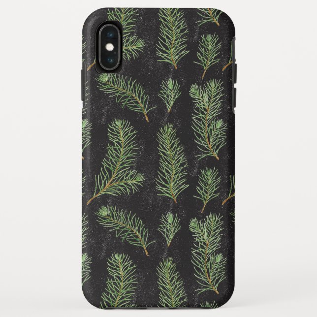 Funda De Case-Mate Para iPhone Ramas de pino acuarela sobre fondo negro. (Reverso)