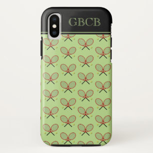 Funda Para iPhone XS Ramas de tenis personalizados iniciales verdes