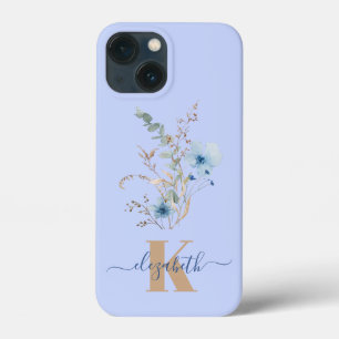 Funda Para iPhone 13 Mini ramo de flores acuarela azul polvoriento rústico