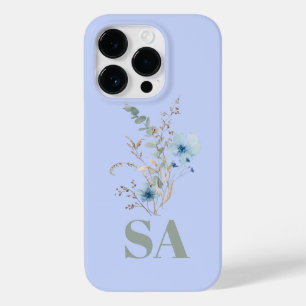 Funda Para iPhone 14 Pro De Case-Mate ramo de flores acuarela azul polvoriento rústico