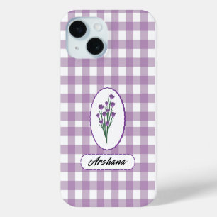 Funda Para iPhone 15 Ramo de flores de gingham con nombre personalizado