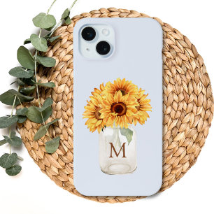 Funda Para iPhone 15 Mini Ramo de girasoles rústicos acuarela en frasco de M