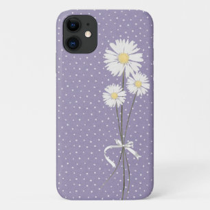Funda Para iPhone 11 ramo de margarita blanca sobre el patrón de puntos