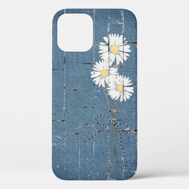Funda De Case-Mate Para iPhone ramo de margarita con ladrillo de denim azul (Reverso )