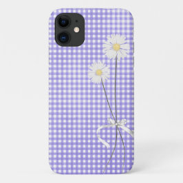 Funda Para iPhone 11 ramo de margarita en gingham violeta