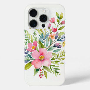 Funda Para iPhone 15 Pro Ramo Floral Acuarela Jardín Sonrojado