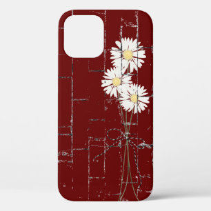 Funda Para iPhone 12 ramo margarita en ladrillo rojo
