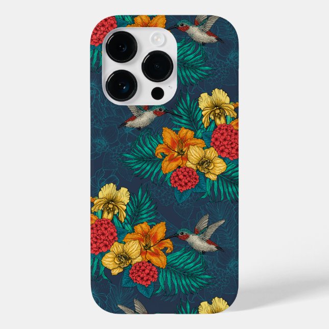 Funda De Case-Mate Para iPhone Ramos tropicales y colibríes (Reverso )