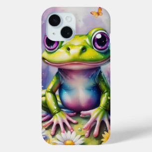 Funda Para iPhone 15 Rana con arte digital de flores