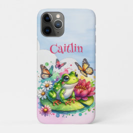 Funda Para iPhone 11 Pro Rana, flores y mariposas personalizadas