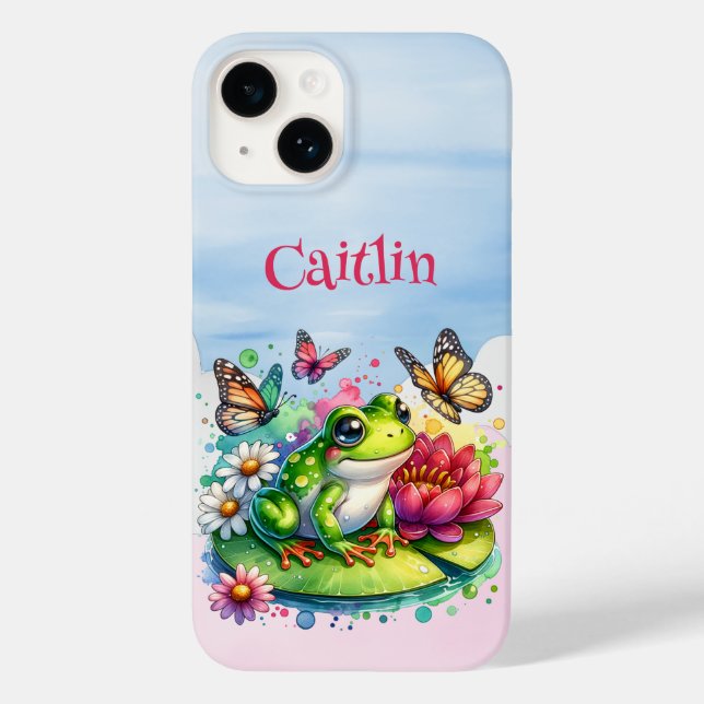 Funda De Case-Mate Para iPhone Rana, flores y mariposas personalizadas (Reverso )