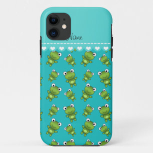 Funda Para iPhone 11 Ranas turquesas de nombre personalizado