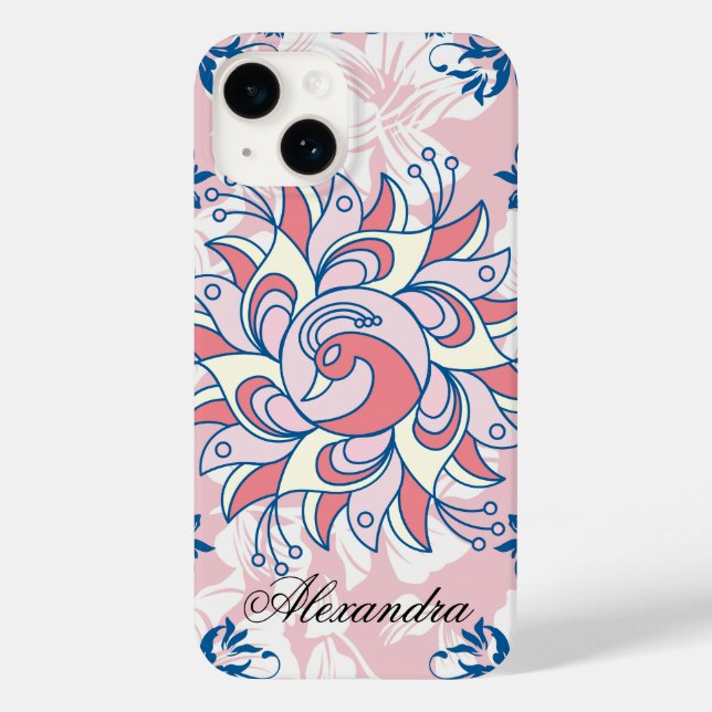 Funda De Case-Mate Para iPhone Ranggoli azul y rosa (Reverso )