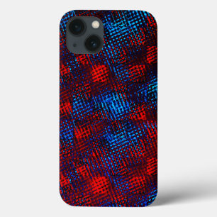 Funda Para iPhone 13 Rasgos rojos y azules cruzados en cuadrados o cubo