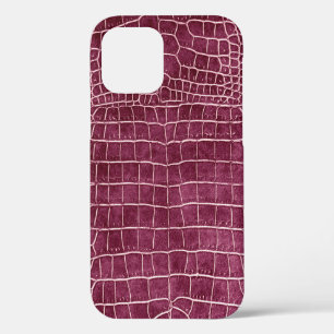 Funda Para iPhone 12 Raspberry Faux Crocodile Leather