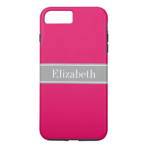 Funda Para iPhone 8 Plus/7 Plus Raspberry sólida, nombre de cinta gris oscuro mono