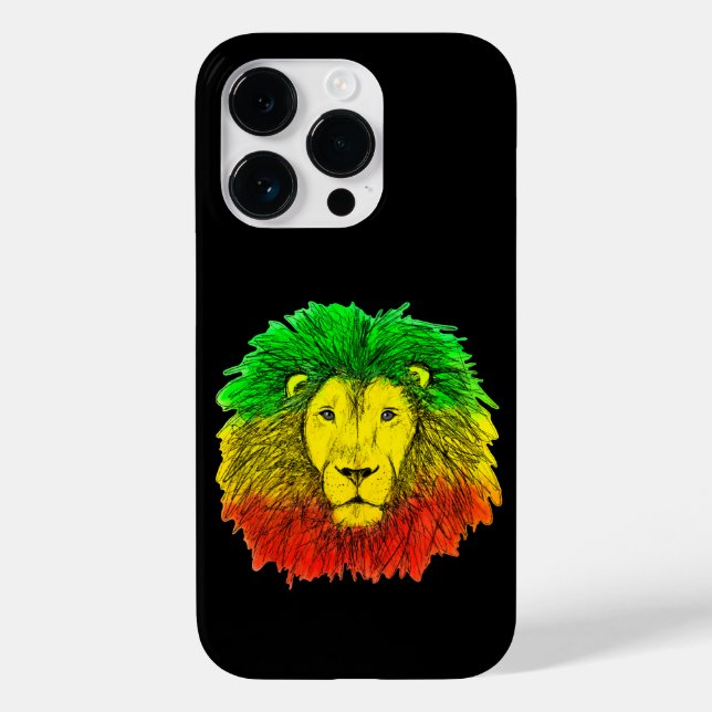 Funda De Case-Mate Para iPhone Rasta cabeza de león rojo dibujo verde amarillo Ja (Reverso )