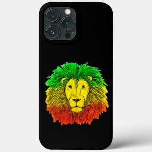 Funda Para iPhone 13 Pro Max Rasta cabeza de león rojo dibujo verde amarillo Ja