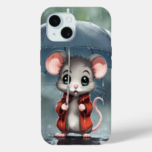 Funda Para iPhone 15 Ratón bajo un paraguas