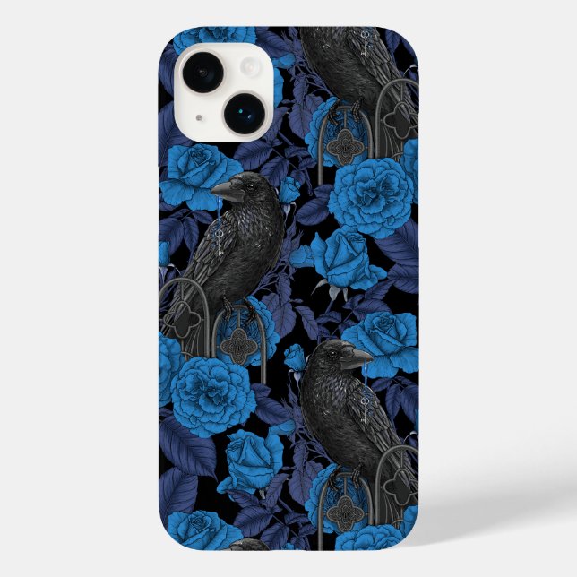 Funda De Case-Mate Para iPhone Ravens y rosas azules (Reverso )