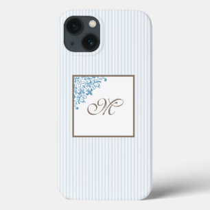 Funda Para iPhone 13 Raya Azul Francés Fleur de Lis Monograma en letra
