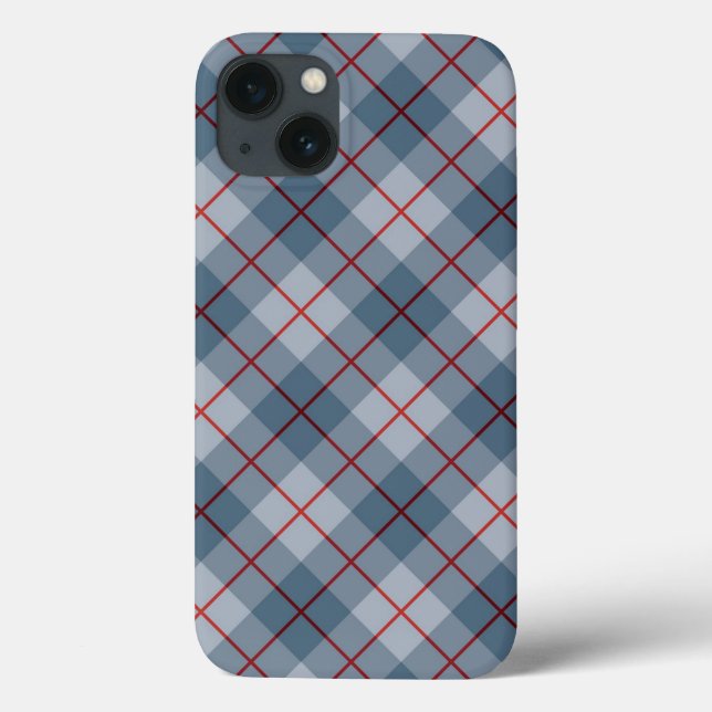 Funda De Case-Mate Para iPhone Raya Azul-Roja de la tela escocesa diagonal (Reverso)