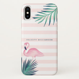 Funda Para iPhone X Raya rosada y blanca de la palma del flamenco