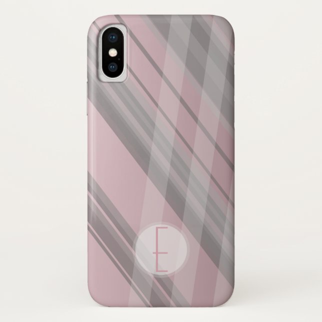 Funda De Case-Mate Para iPhone Rayas abstractas/rosa y gris ahumado/monograma (Reverso)