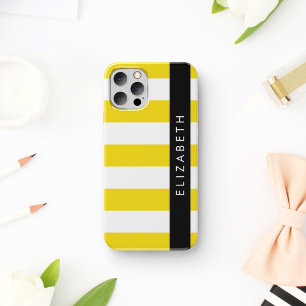 Funda Para iPhone 12 Pro Rayas amarillas, patrón rayado, líneas, nombre