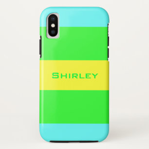 Funda Para iPhone X Rayas anchas amarillas, verdes y azules de Shirley