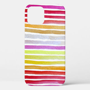 Funda Para iPhone 12 Rayas arcoiris linda acuarela