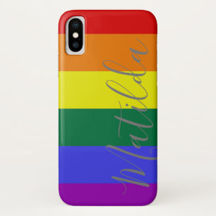 Funda Para iPhone X Rayas arcoiris nombre personalizado LGBT