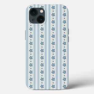 Funda Para iPhone 13 Rayas Azules Claras y Flores