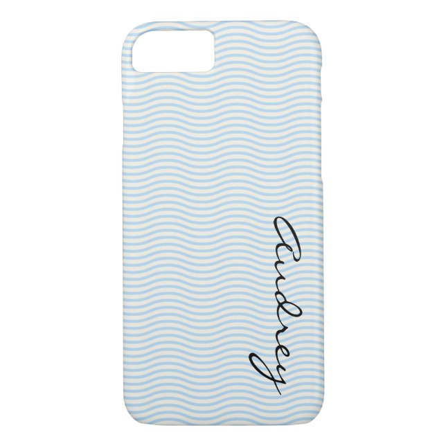 Funda De Case-Mate Para iPhone Rayas azules CustomName (Reverso)