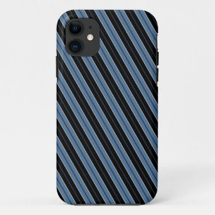 Funda Para iPhone 11 Rayas azules negras blancas diagonales a rayas fin