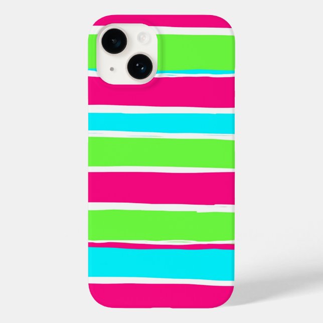 Funda De Case-Mate Para iPhone Rayas azules rosadas verdes (Reverso )