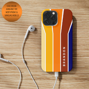 Funda Para iPhone 15 Pro Max Rayas blancas naranjas rojas negritas azul oscuro
