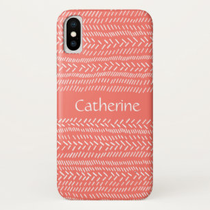 Funda Para iPhone X Rayas Blancas Rosadas Simples Boho Agregar Nombre