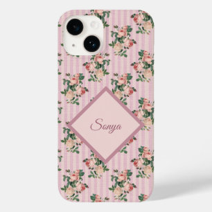 Funda Para iPhone 14 De Case-Mate Rayas Blancas y Rosas Colgantes Monogramadas