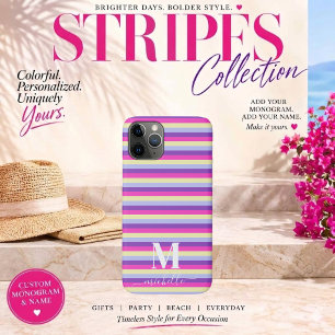 Funda Para iPhone 11 Pro Rayas Coloridas con Guión de Monograma