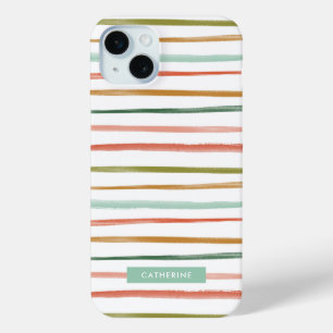 Funda Para iPhone 15 Mini Rayas de Acuarela con Nombre Personalizado