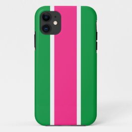 Funda Para iPhone 11 Rayas de Carreras blanca verde rosa brillante y di